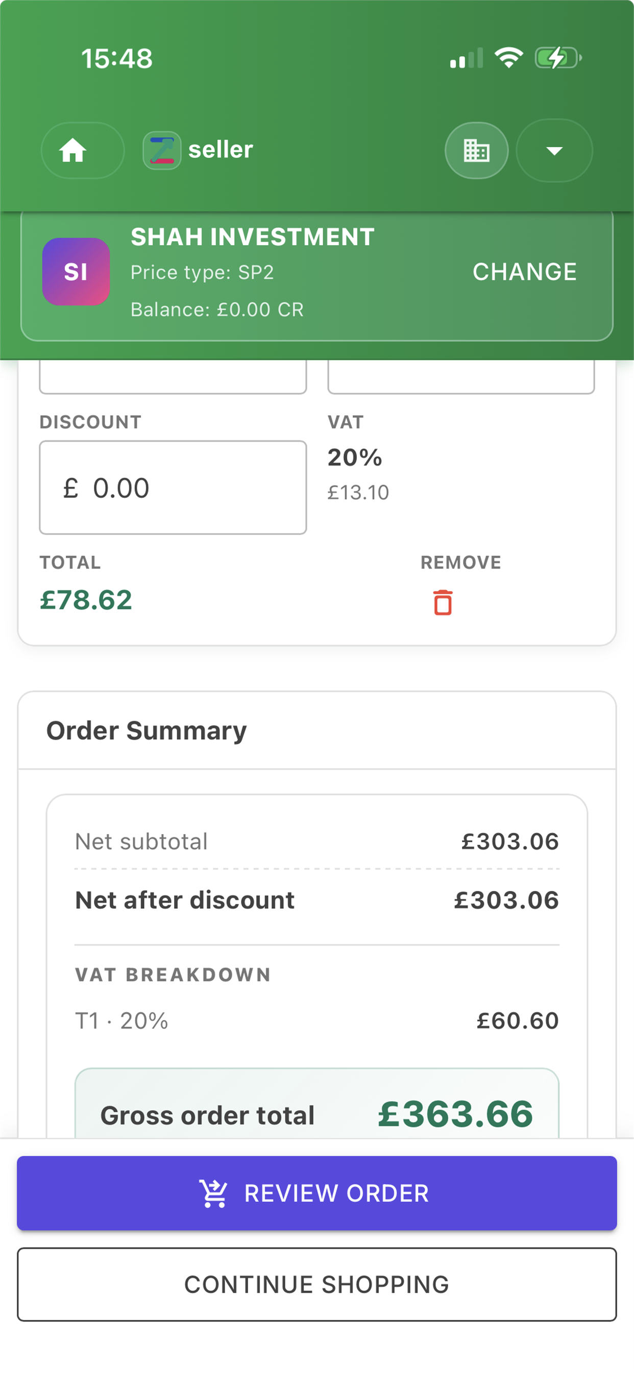 ZSeller basket review on iPhone